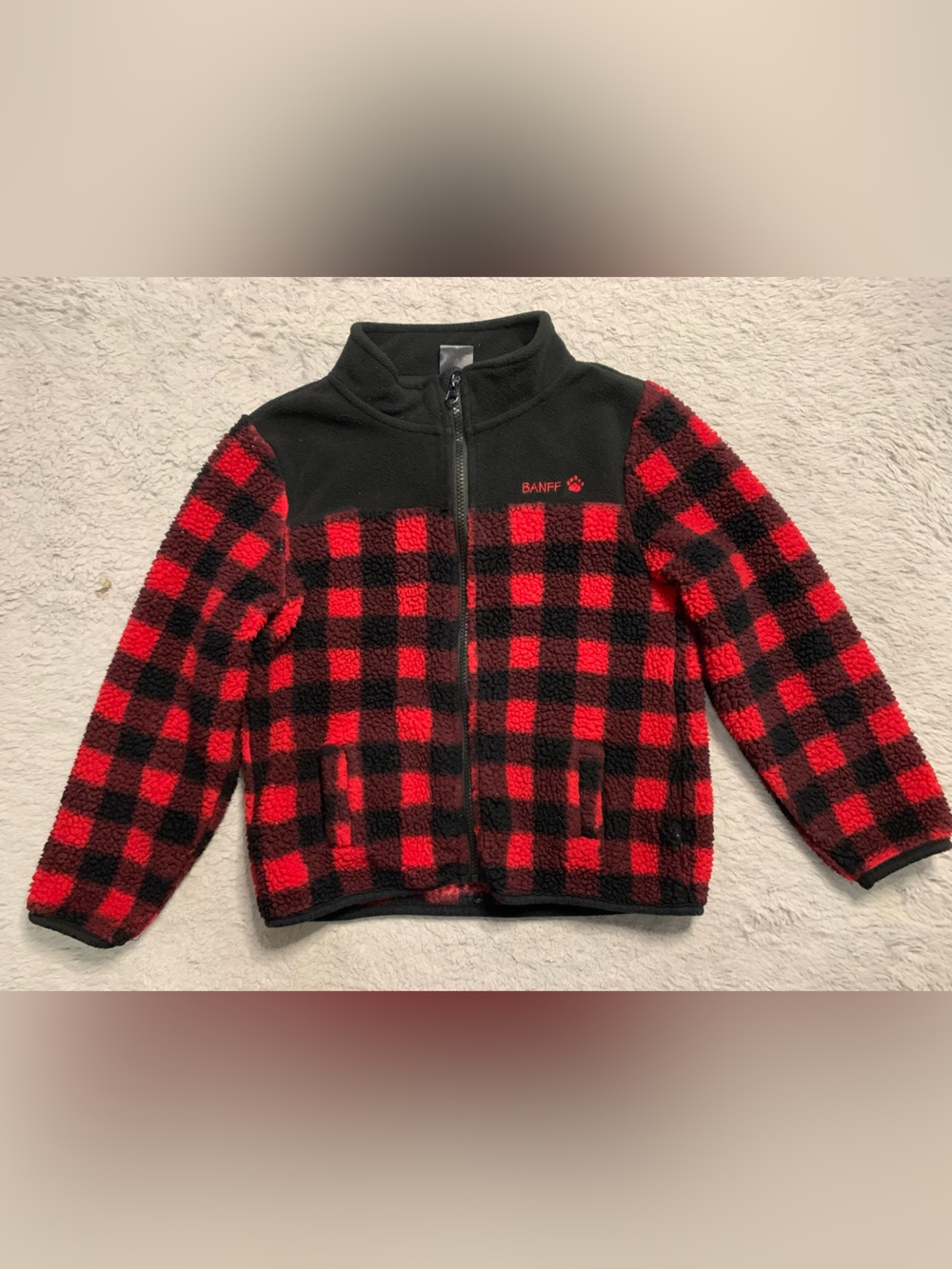 Kids Red & Black Banff Plaid Fleece Zip Jacket